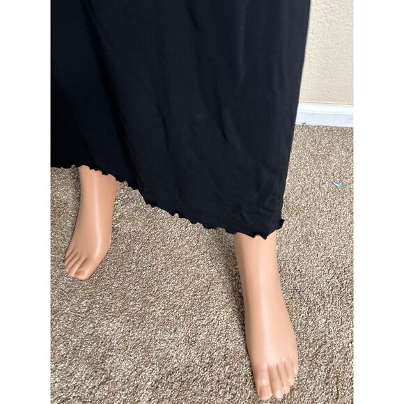 J. Jill maxi dress black slinky 3/4 sleeve lettuce trim lace arms stretch SZ LG - Picture 9 of 9